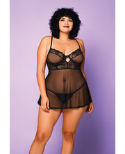 Soft Mesh Babydoll & G-String Black (Plus Size) - Spicy and Sexy