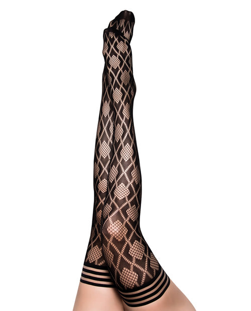 Elle Fishnet Diamond Thigh High Black - Spicy and Sexy