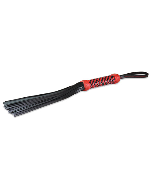 Sultra 16" Lambskin Twisted Grip Flogger - Black W-red Woven Handle - Spicy and Sexy