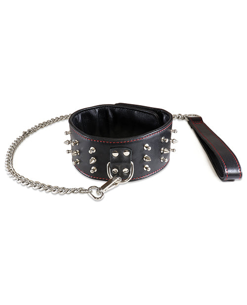 Sultra Lambskin 2 1-2" Studded Collar W-24" Chain - Black - Spicy and Sexy