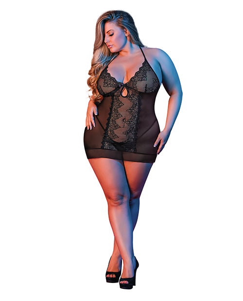 Sexy Time Sophia Chemise & G-String Black (Plus Size) - Spicy and Sexy