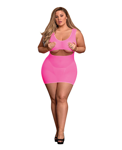 Sheer Mesh Underboob Dress & Crotchless G-String (Plus Size) - Spicy and Sexy