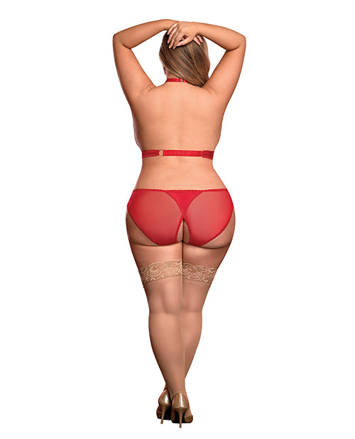 Risque Business Cupless Bra & Crotchless Panty Red (Plus Size) - Spicy and Sexy