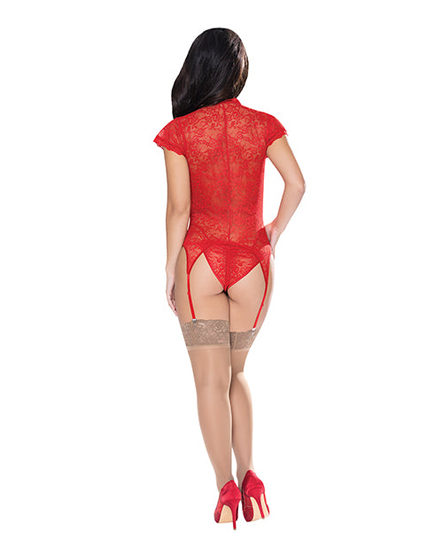 Ooh La Lace Cap Sleeve Basque & Tanga Panty Red - Spicy and Sexy