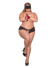 Love & Bondage Split Back Lace Booty Short, Blindfold & Wrist Ties Black (Plus Size) - Spicy and Sexy