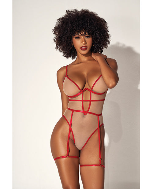 Underwire Bodysuit With Cut Out Heart Back Nude/red