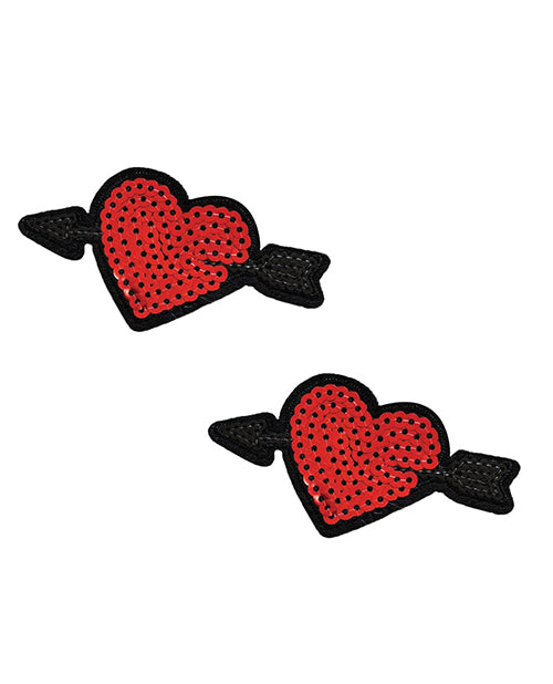 Neva Nude Sequin Arrow Heart Pasties (2 Wear) - Red O-s - Spicy and Sexy