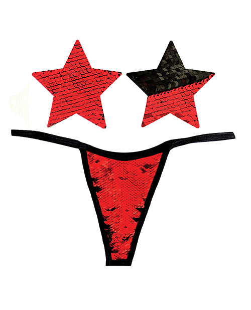 Neva Nude Naughty Knix Sookie Flip Sequin G-String & Pasties - Red/black
