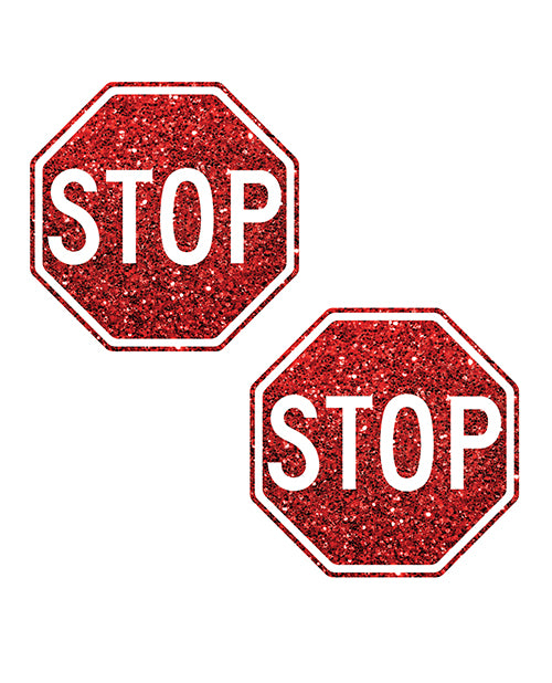 Neva Nude Stop Sign Glitter Pasties - Red