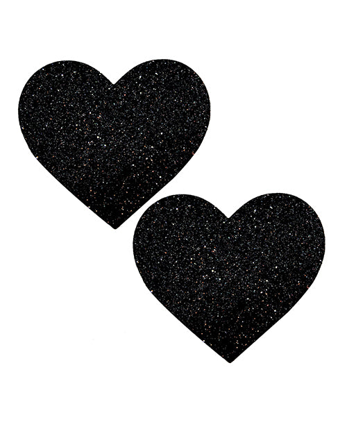 Neva Nude Black Malice Queen Status Glitter Heart Pasties - Black (Plus Size)
