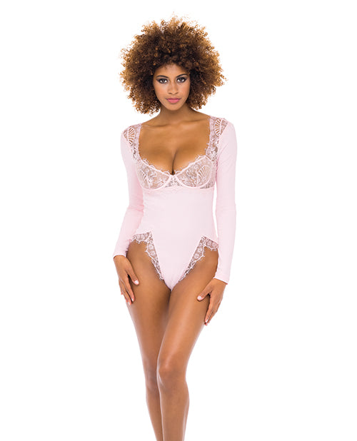 Maria Ribbed Knit & Lace Teddy Crystal Rose - Spicy and Sexy