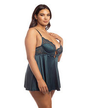 Diana Satin & Lace Babydoll With Ring & Keyhole Detail Reflecting Pond