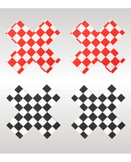 Peekaboos Off The Wall Checkered Pasties - 2 Pairs 1 Black-1 Red - Spicy and Sexy