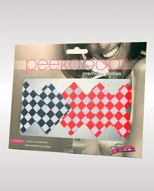 Peekaboos Off The Wall Checkered Pasties - 2 Pairs 1 Black-1 Red - Spicy and Sexy