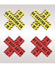 Peekaboos Caution X Pasties - 2 Pairs 1 Red-1 Yellow - Spicy and Sexy