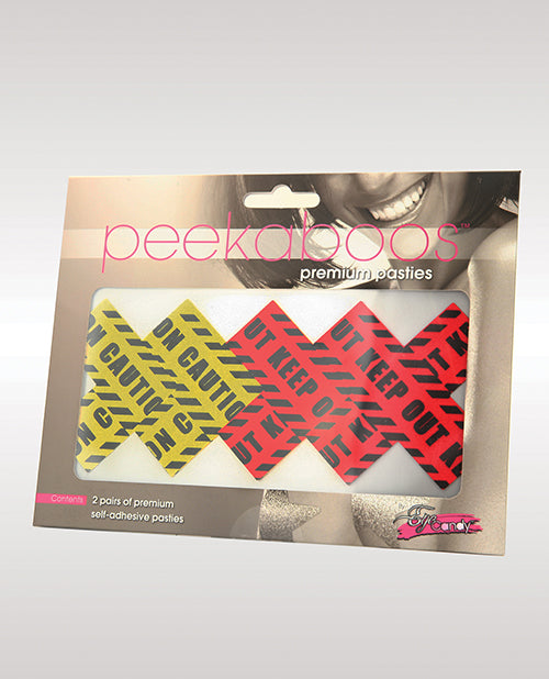 Peekaboos Caution X Pasties - 2 Pairs 1 Red-1 Yellow - Spicy and Sexy
