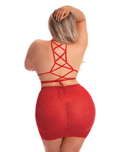 Pink Lipstick Midnight Sun Skirt Set Red (Plus Size) - Spicy and Sexy