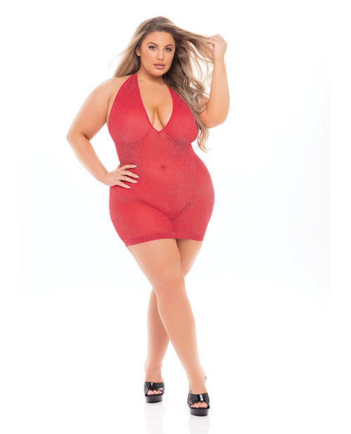 Pink Lipstick Love Bite Plunge Halter Dress (Fits Up To 3x) (Plus Size) - Spicy and Sexy