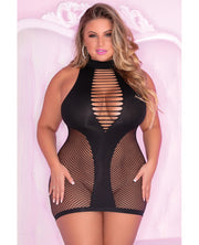 Pink Lipstick Inter-Net High Neck Dress (Plus Size) - Spicy and Sexy