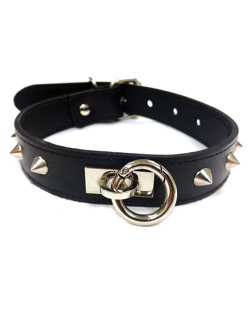Rouge Leather O Ring Studded Collar - Black - Spicy and Sexy