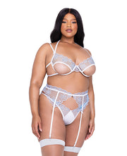 Holiday Snow Queen Metallic Snowflake Embroidered Bra & High Waisted Thong Blue/white (Plus Size)