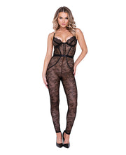 Chantilly Stretch Lace Sleeveless Catsuit With Satin Trim Black
