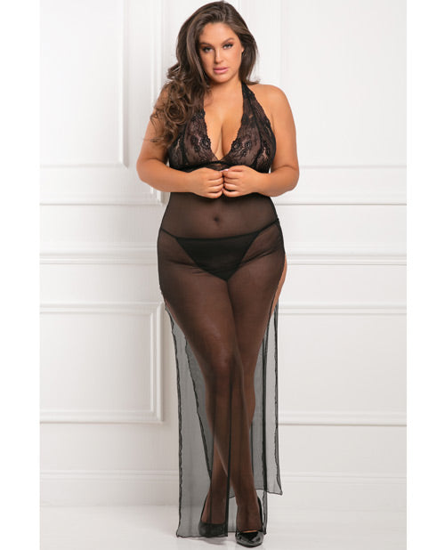 Rene Rofe All Out 2 Pc Gown Set Black (Plus Size) - Spicy and Sexy