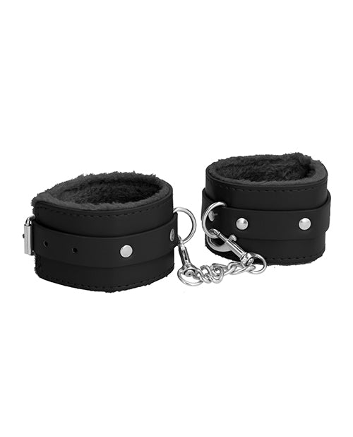 Shots Ouch Plush Leather Ankle Cuffs - Black - Spicy and Sexy