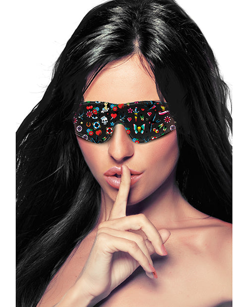 Shots Ouch Old School Tattoo Style Printed Eye Mask - Black - Spicy and Sexy