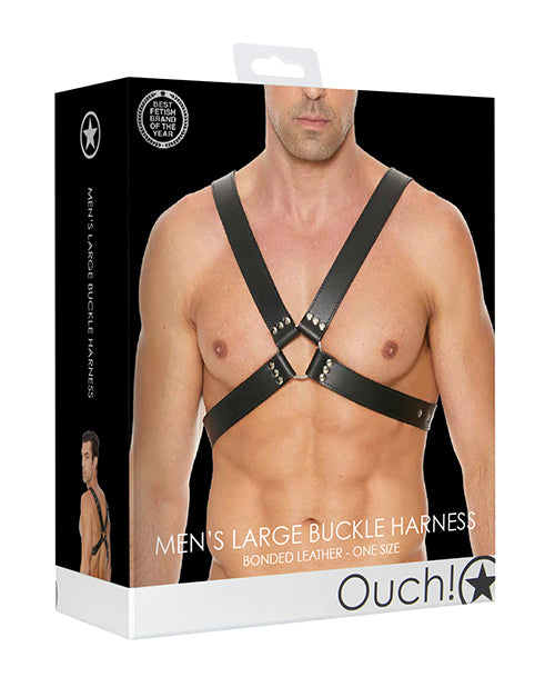 Shots Ouch Men's Large Buckle Harness - Black - Spicy and Sexy