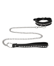 Shots Ouch Diamond Studded Collar With Leash - Black - Spicy and Sexy