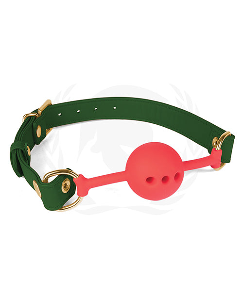 Spartacus Silicone Ball Gag W-green Pu Straps - 46 Mm - Spicy and Sexy