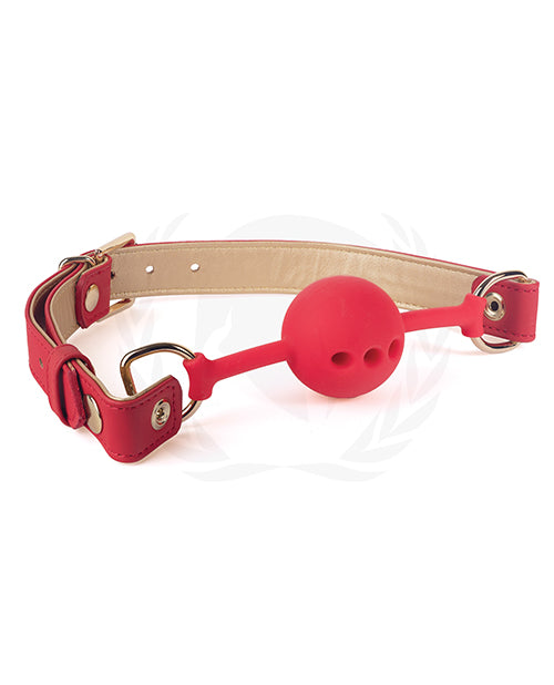 Spartacus Silicone Ball Gag W-red Gold Pu Straps - 46 Mm - Spicy and Sexy