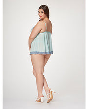 Lace & Mesh Triangle Cup Babydoll & Thong Blue (Plus Size)