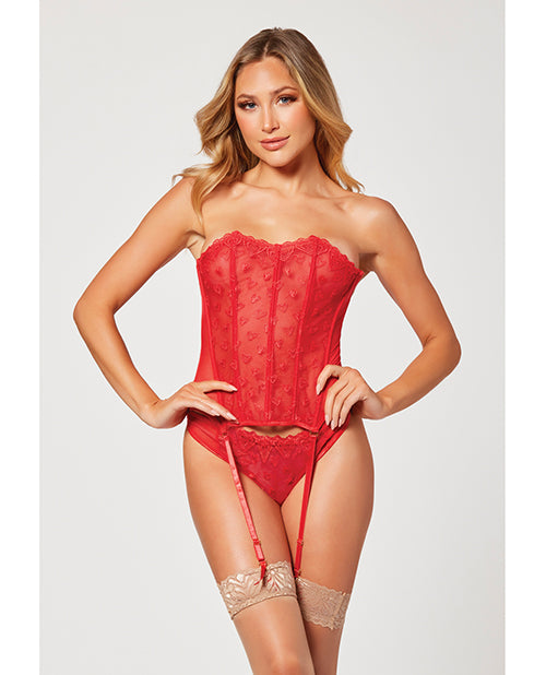 Valentines Heart Embroidered Mesh Bustier & Panty Red