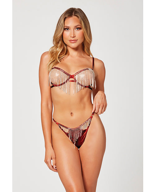 Holiday Rhinestone Bra With Underwire Open Cup & G-String Wine