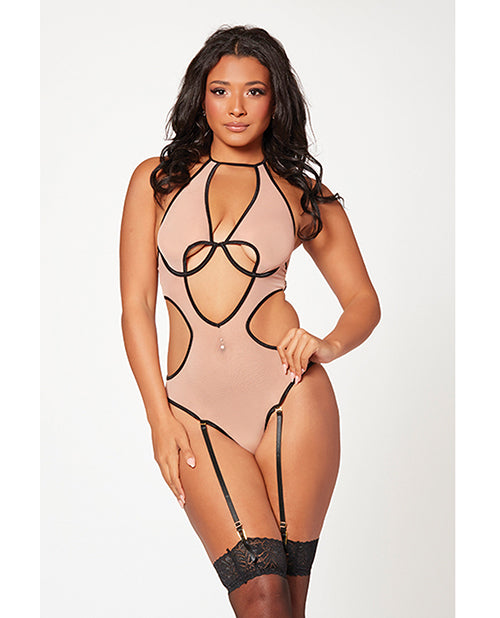 Mesh Cut Out Halter Teddy - Spicy and Sexy