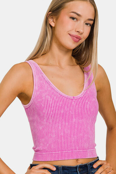 Zenana Washed Ribbed Cropped Tank - Spicy and Sexy
