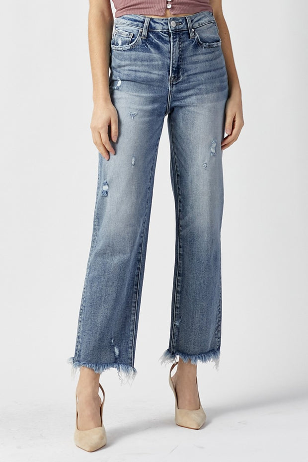 RISEN High Waist Raw Hem Straight Jeans - Spicy and Sexy