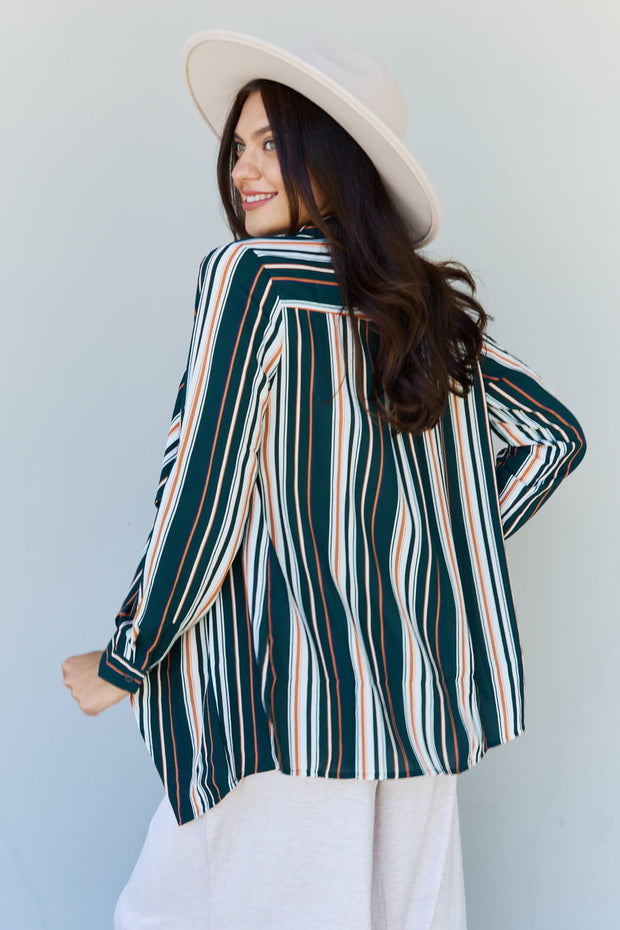 ODDI Full Size Multicolored Striped Cardigan in Multi Green