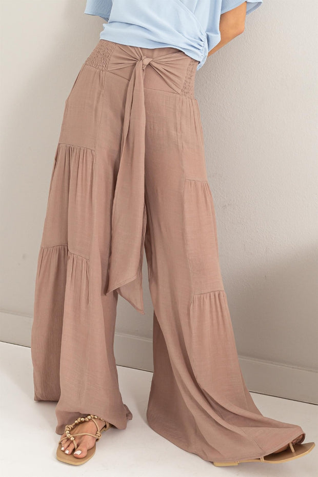 HYFVE Tie Front Ruched Tiered Pants