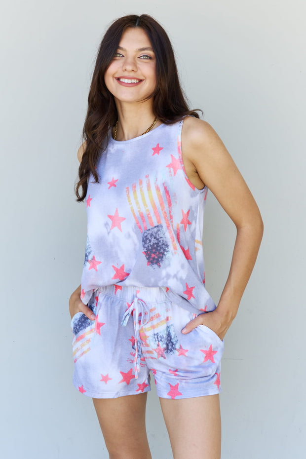 ODDI Full Size Tie-Dye Star Printed Lougewear Set