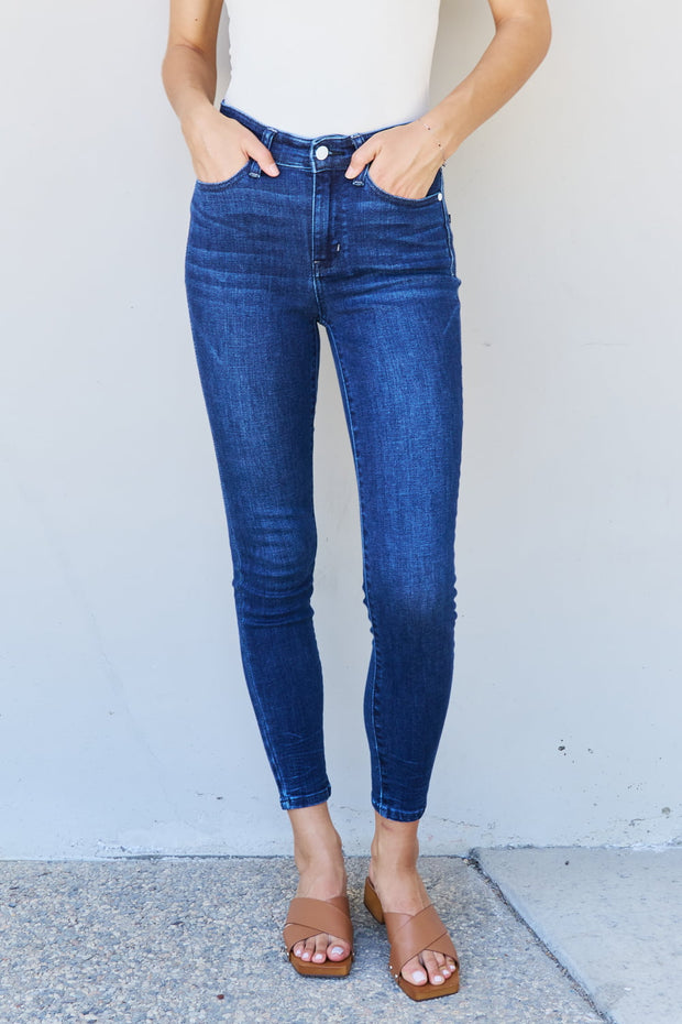Judy Blue Marie Full Size Mid Rise Crinkle Ankle Detail Skinny Jeans - Spicy and Sexy