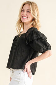 And The Why Square Neck Cotton Gauze Ruffled Blouse