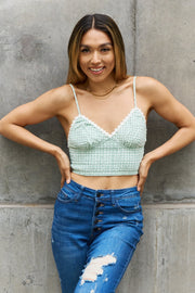 Leto Gingham Daisy Trim Smocked Bustier in Sage