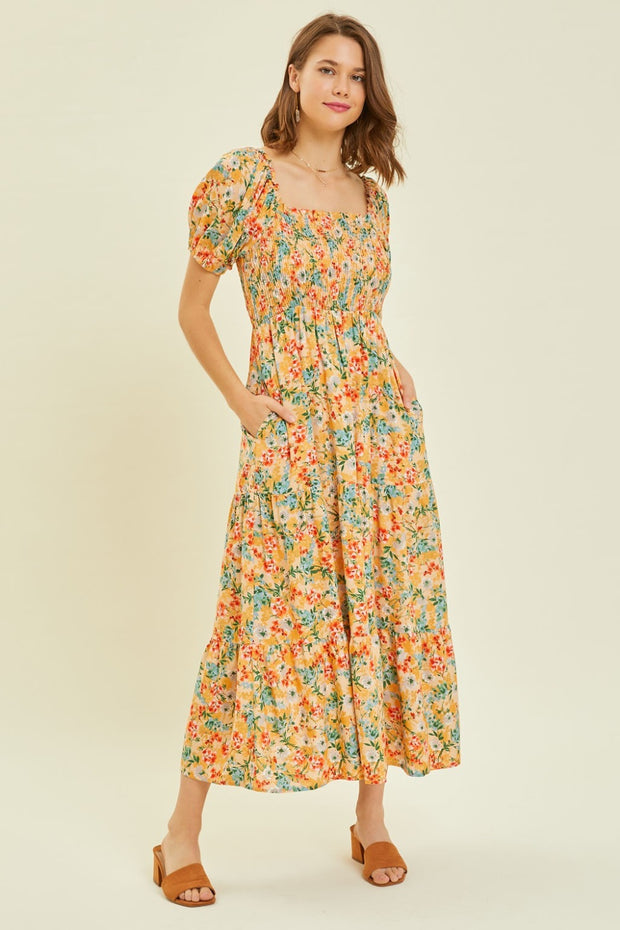 HEYSON Full Size Floral Smocked Tiered Midi Dress - Spicy and Sexy