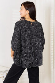 Double Take Printed Dolman Sleeve Round Neck Blouse