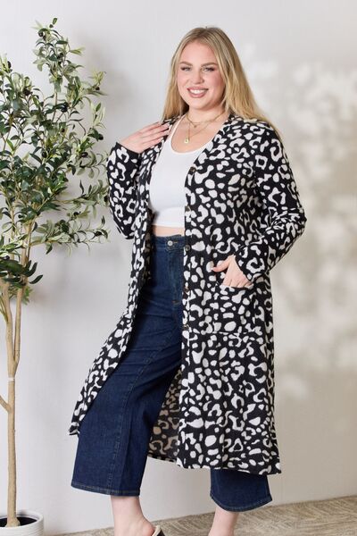 Celeste Full Size Animal Print Button Up Long Sleeve Cardigan