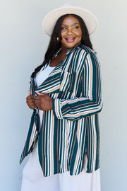 ODDI Full Size Multicolored Striped Cardigan in Multi Green