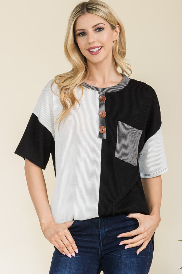 Celeste Full Size Ribbed Color Block Short Sleeve T-Shirt - Spicy and Sexy